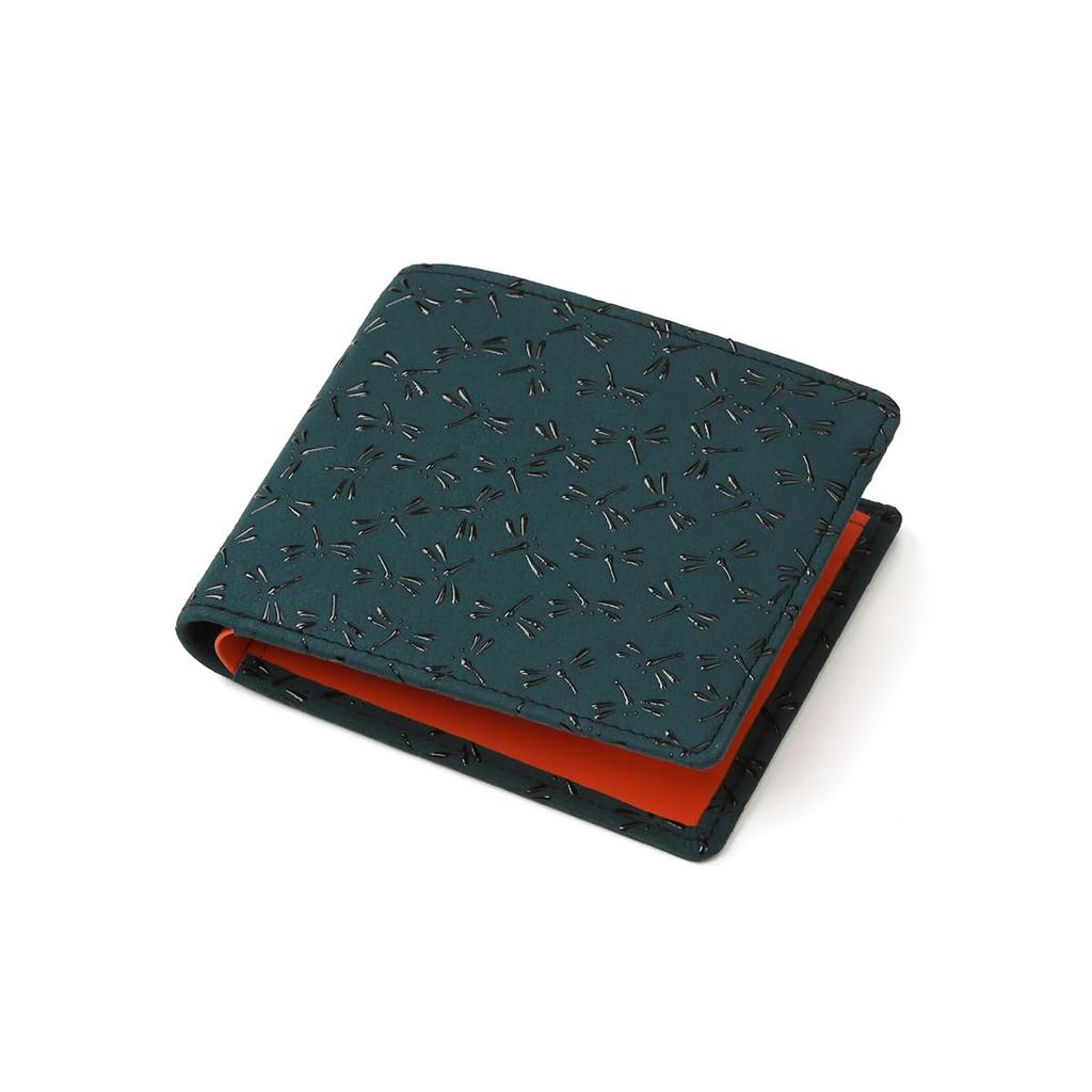 [Inden-ya] Inden HISOCA Hisoka Traditional Craft Koshu Inden Deerskin Lacquer Original Brand Wallet Green with Black Lacquer Dragonfly Design