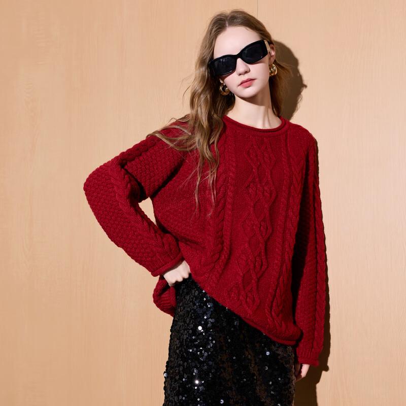 

Sancai 2025 Winter Loose Round Neck Cable Knit Sweater L 165/88A