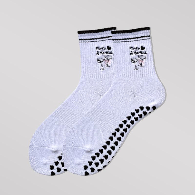 Women's Mid-Calf Yoga and Pilates Non-Slip Socks with Cartoon Shark Embroidery