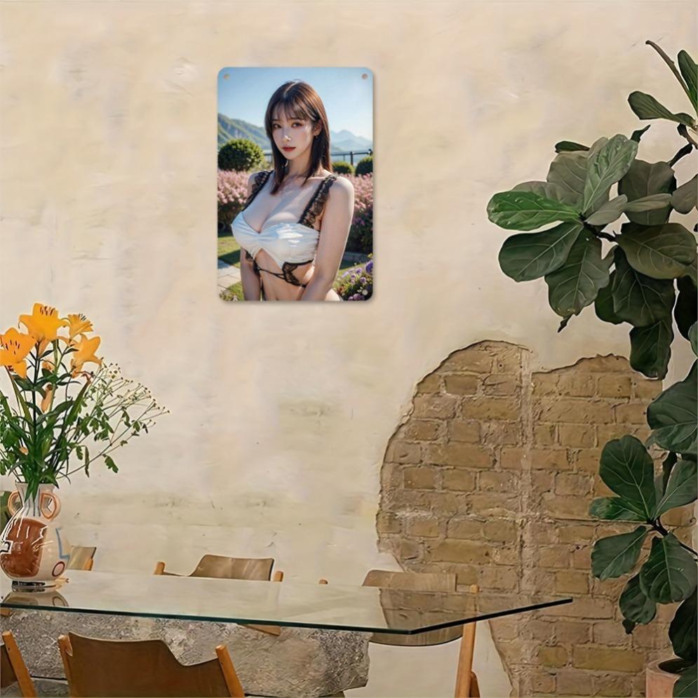 Korean Woman Portrait Metal Wall ArtUnframed Iron Sign Asian Modern Retro Home Cafe Bar Bathroom Decor