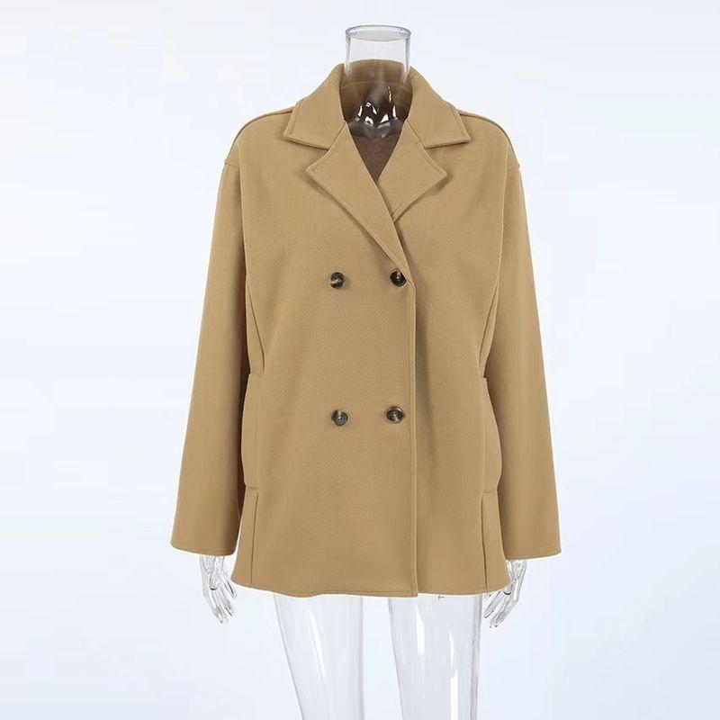 

Модное шерстяное пальто в западном стиле с костюмным воротником, элегантная свободная верхняя одежда, свободный жакет с костюмным воротником Brown S