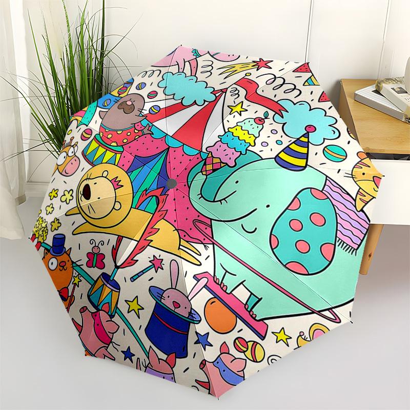 

1pc Circus Animal Outdoor Umbrella - Automatic Opening/Closing, Portable 3-Fold Design, 8-Rib Iron Frame, Festival Gift for Fans, Travelers, Dail