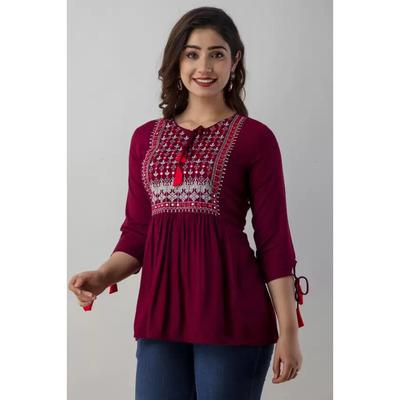 Indian Casual Regular Embroidered Top Kurta Women Designer Rayon Kurti Dress GF-04635