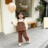Koreanischer Strick-Zweiteiler für Mädchen: Frühlings-/Herbst-Oberteil- und Hosen-Set für kleine/mittlere Kinder