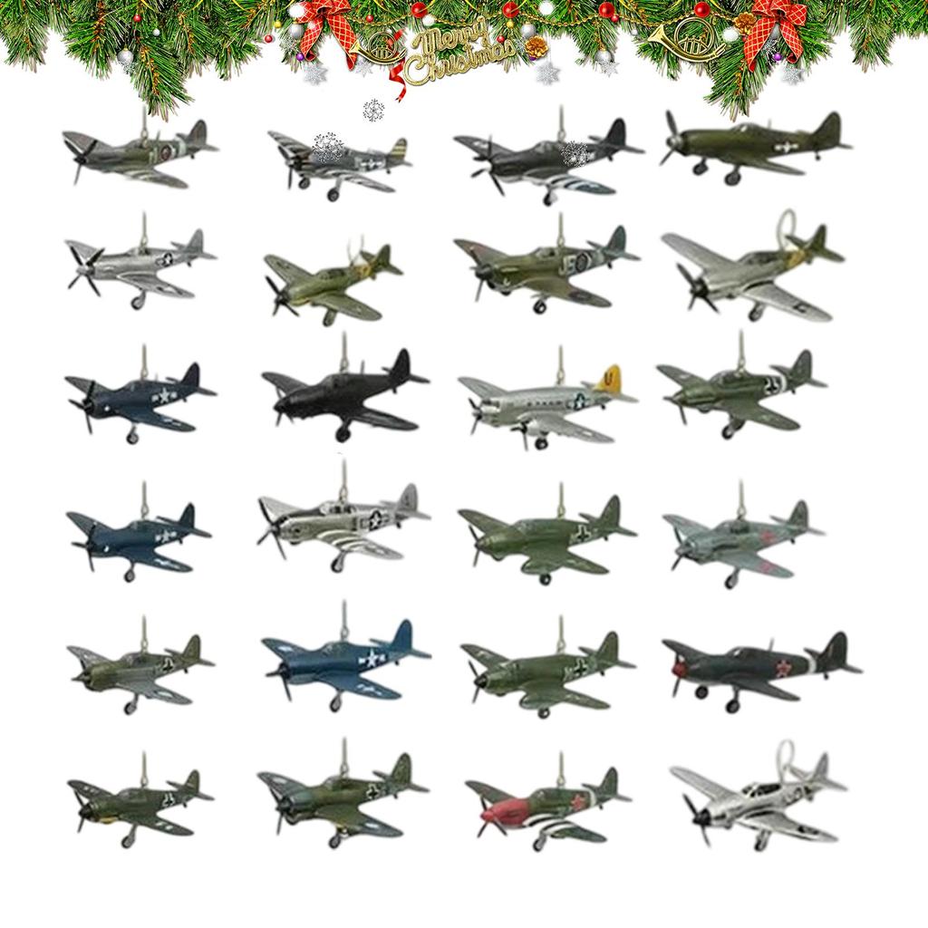 Christmas Countdown Calendar 24 Days Aircraft Calendar Advent With 24 2D Warbirds Christmas Pendant Acrylic Decorative Charm