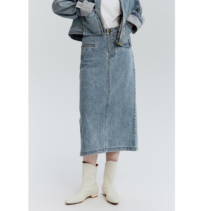 Women s Washed Denim Midi Skirt XL