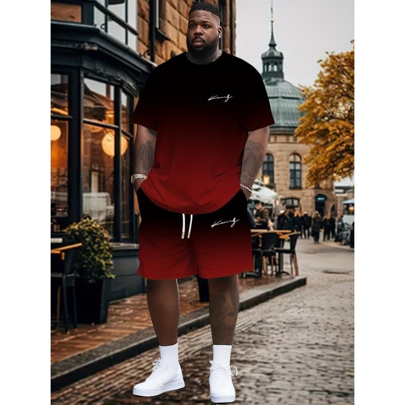 Conjunto de moda de camiseta y pantalones cortos con estampado 'King' para hombre de talla grande