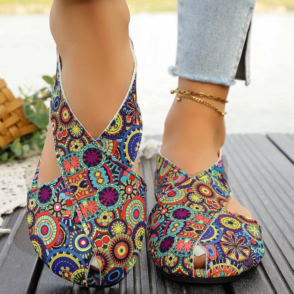 Women Sandals New Summer Bohemia Style Plus Size Shoes for Women Fashion Ethnic Prints Roman Style Flat Sandals Zapatos De Mujer