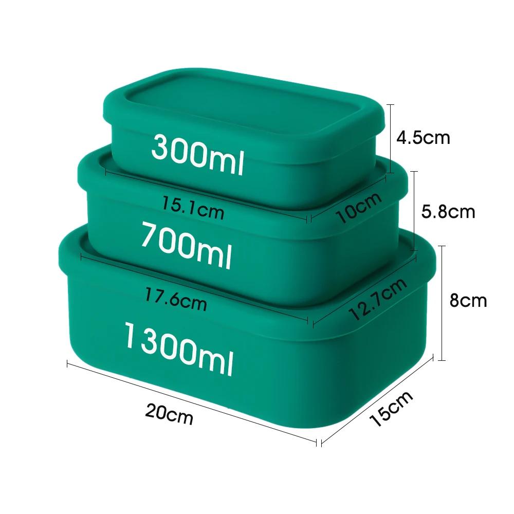 3Size Silicone Food Storage Containers Hard-Shell Silicone Bento Lunch Box Container with Lids Microwave Dishwasher Freezer Safe