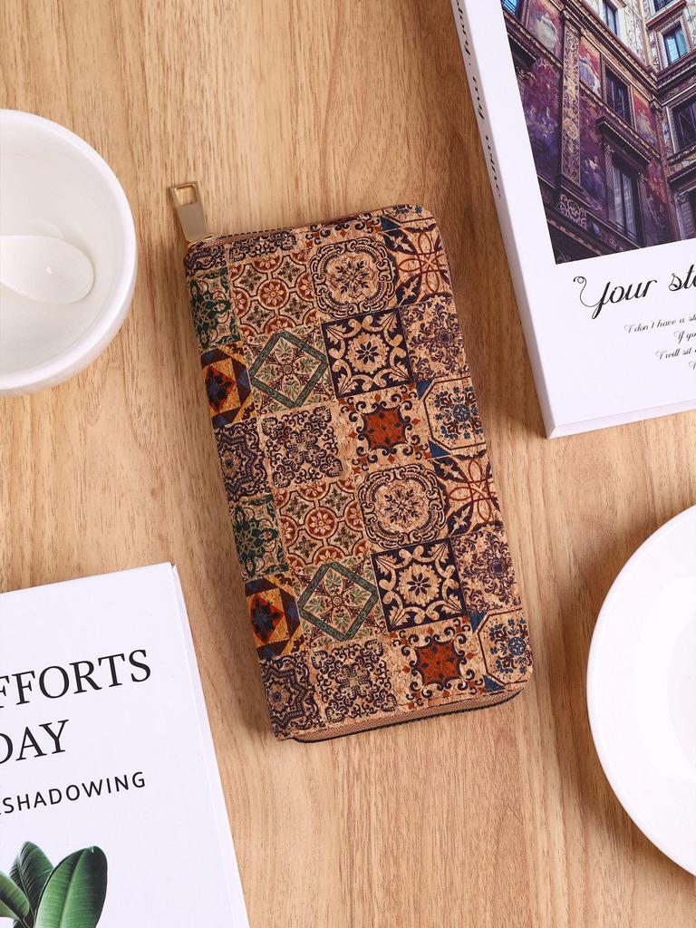 Bohemian Wood Grain Multifunctional Clutch with Multi-Card Slots - Artistic Ladies' PU Wallet and Small Bag