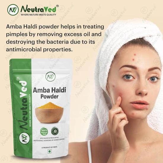 NeutraVed Amba Haldi Pulver für Gesicht und Haut | Wiederverwendbare Standboden-Ziplock-Beutel | Packung mit 1-250g