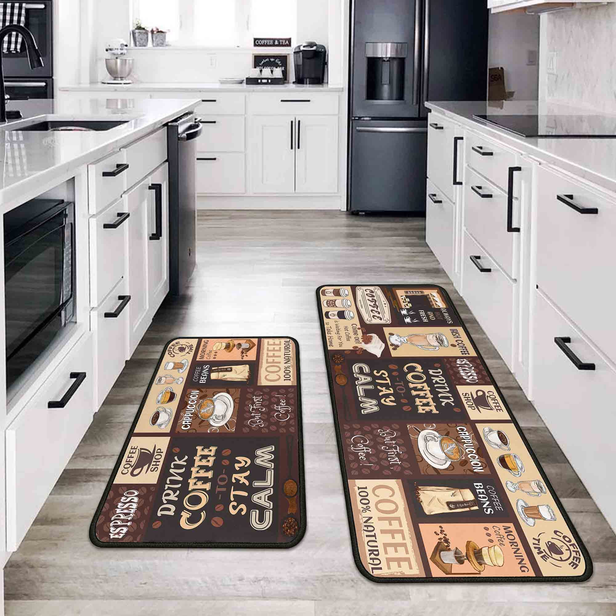 

VIKAMA 2PC Coffee Kitchen Rugs and Mats Non-Slip, Washable,Stain and Fade Resistant,Suitable for Kitchen Mat Kitchen Home Decor 2PC 40x60 40x120cm