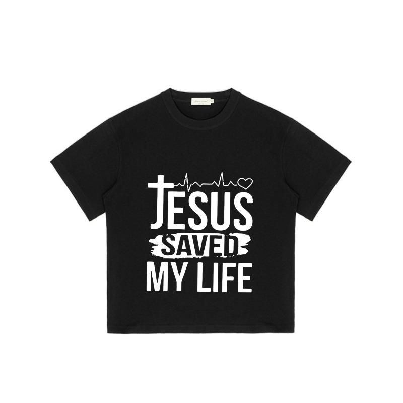 Black T Shirt Jesus Saved My Life Christian Cross Heartbeat Design for Casual Wear and Religious Expression