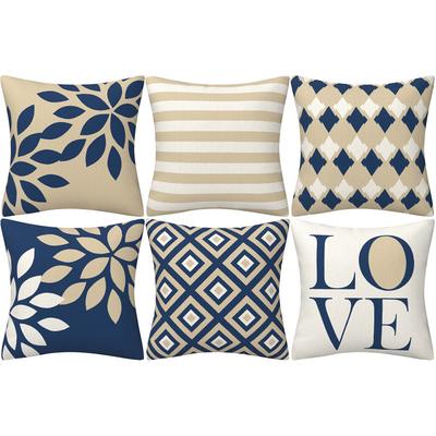 Simple Nordic Geometric Navy Blue Pillowcase Linen Digital Printed Living Room Sofa Pillow Cushion Cover