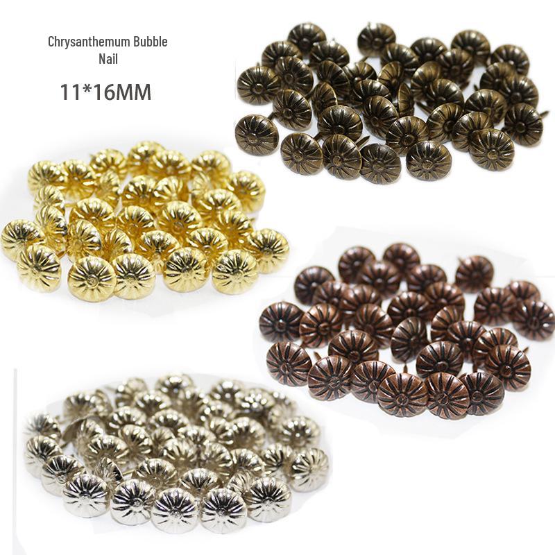 11*16 Retro Chrysanthemum Iron Flower Studs for Sofa Decorations - Small Round Nails