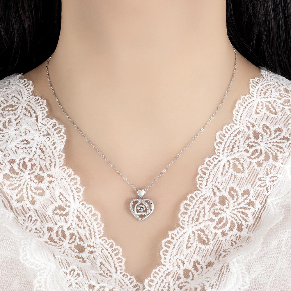 Beating Heart Necklace Female, Light Luxury Love Ocean Heart Collarbone Chain Qixi Festival Send Girlfriend