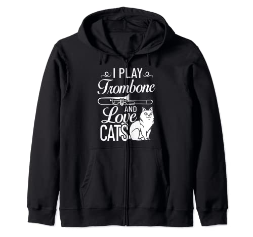 Cat Trombone Music Brass Instrument Player Zip Hoodie