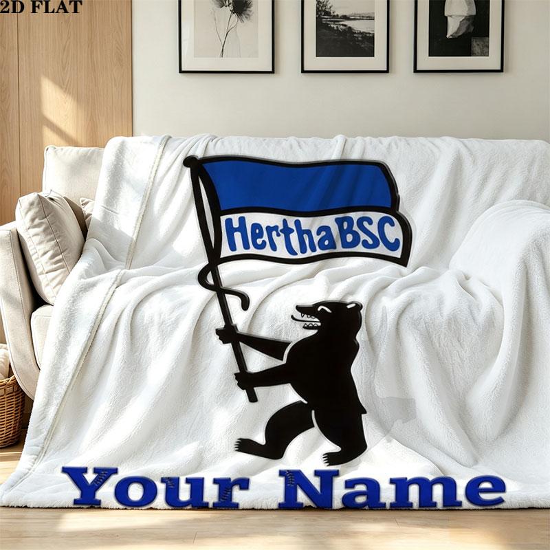 1PC Hertha BSC Custom Name Patterned Flannel Blanket Suitable For All Seasons for Home Decor Warmth and Comfort Gifts Holiday Present