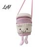 Zipper Closure Purse Milk Tea Cup Bag Plush Cute Smiling Face Crossbody Adjustable Shoulder Strap Bag Purse Novelty for Girls Shopping