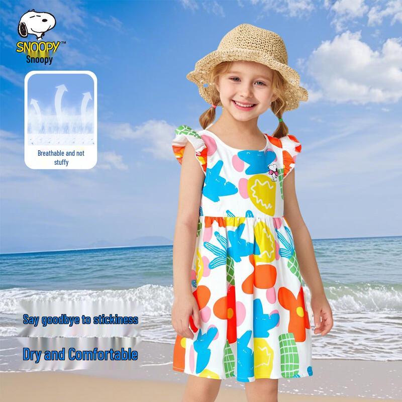 Snoopy Girls Floral Fly-Sleeve Summer Dress 100