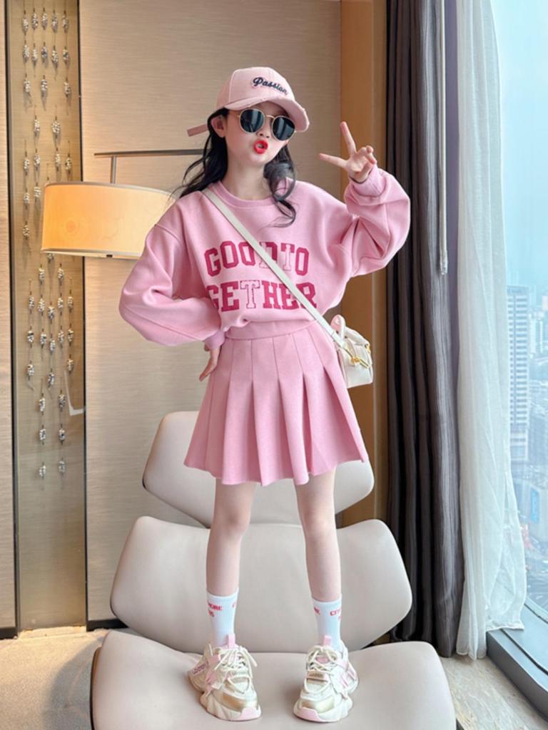 Korean Girls' Polo Collar Spring/Autumn 2024 Trendy Two-Piece Set - Fashionable Influencer Style