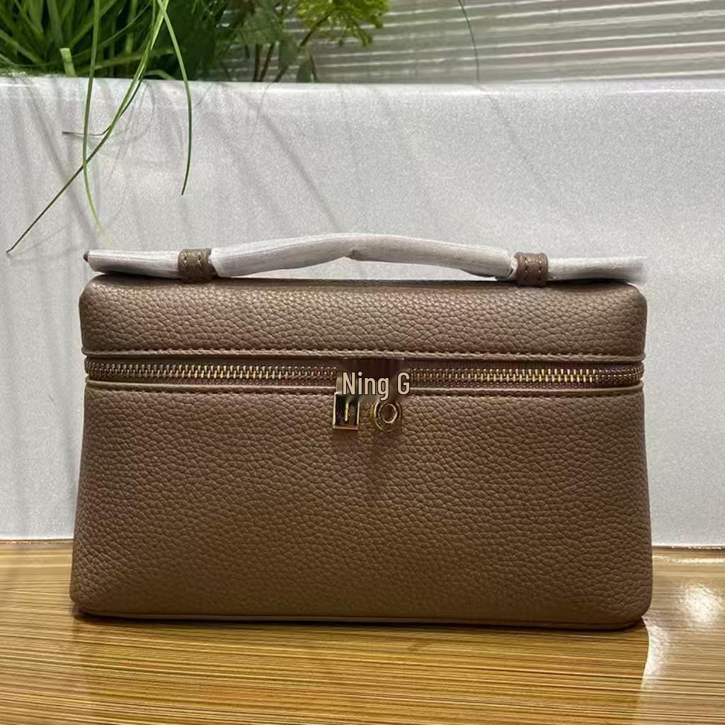 Italian Lychee Pattern Gold Buckle Crossbody Handbag, Top Grain Cowhide LP27 Lunch Box Bag