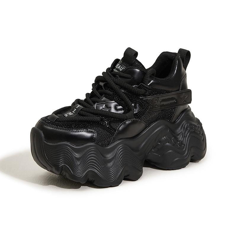 

Туфли папины для девочки 2025 Новые весенние туфли на платформе, туфли-маффины, стразы, модные, универсальные, на небольшой внутренней платформе, увеличивающие рост, женские туфли 39 чёрный