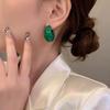 Retro Elegant Niche Design Sense U-shaped Resin Earrings Women's Water Drop Stud Earrings, Earrings, Deep Grandmother Green Earrings