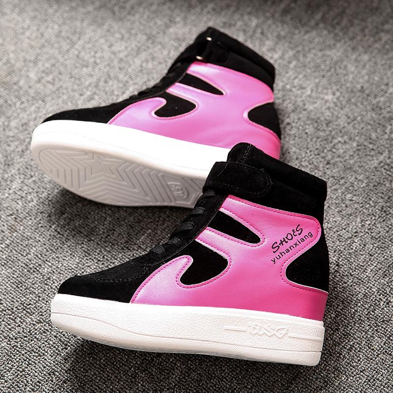 

Spring and Autumn Fashion Women s Shoes Invisible Inner Height Increase Rhinestone Casual Shoes High Top Wedge Heel Single Shoes Velcro Sneakers 40 рожевий