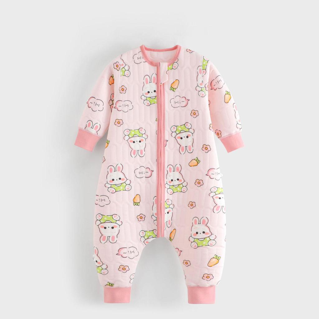 Three-Layer Quilted Children's Sleeping Bag: Anti-Kick Footed Blanket for Boys & Girls, One-Piece Pajamas for Autumn and Winter.