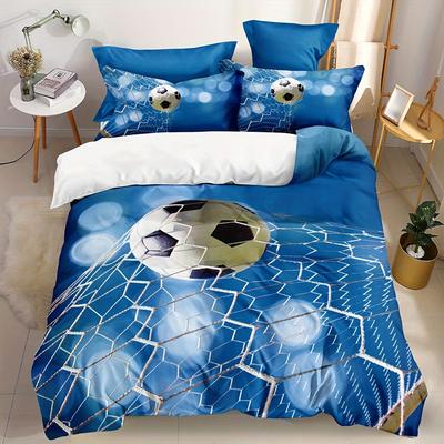 Ensemble de housse de couette respirante sur le thème du football en 3 pièces Polyester doux avec fermeture éclair Comprend 1 housse de couette 2 taies d'oreiller