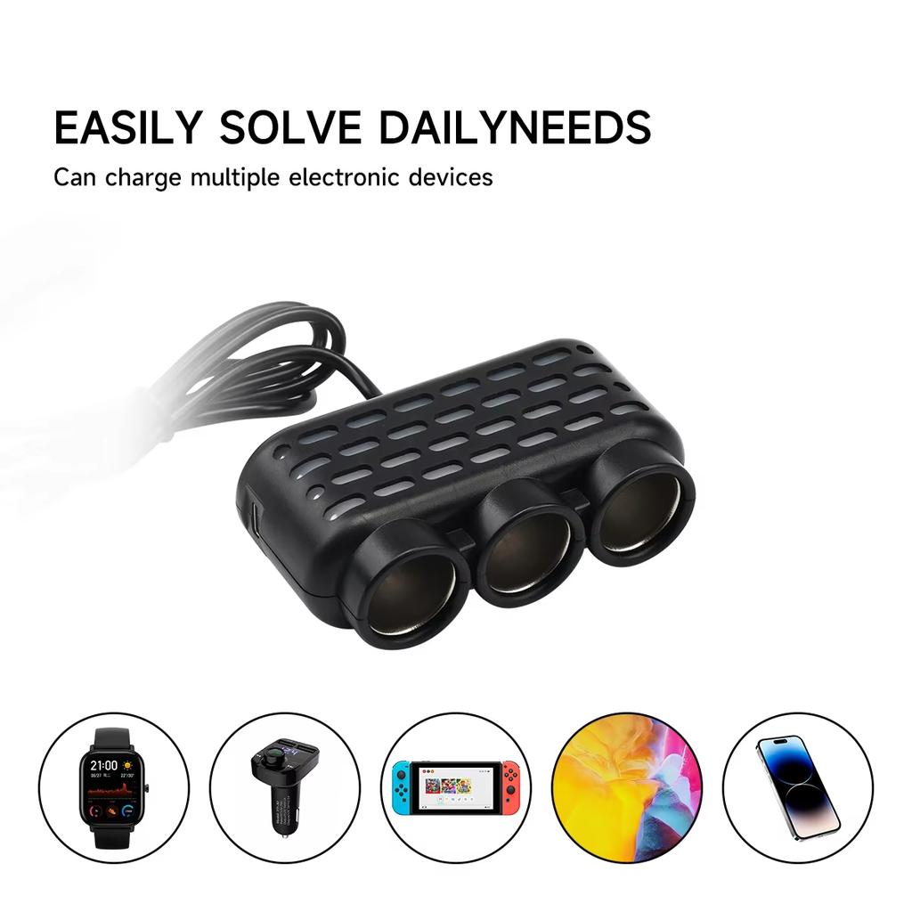 5 IN 1 12/24V Car cigarette Lighter Socket Splitter Plug USB Phone charger Adapter Voltage Car Cigarette Lighter Extension Cable