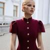 Independent Solid Color Short-Sleeve Button-Up Dress