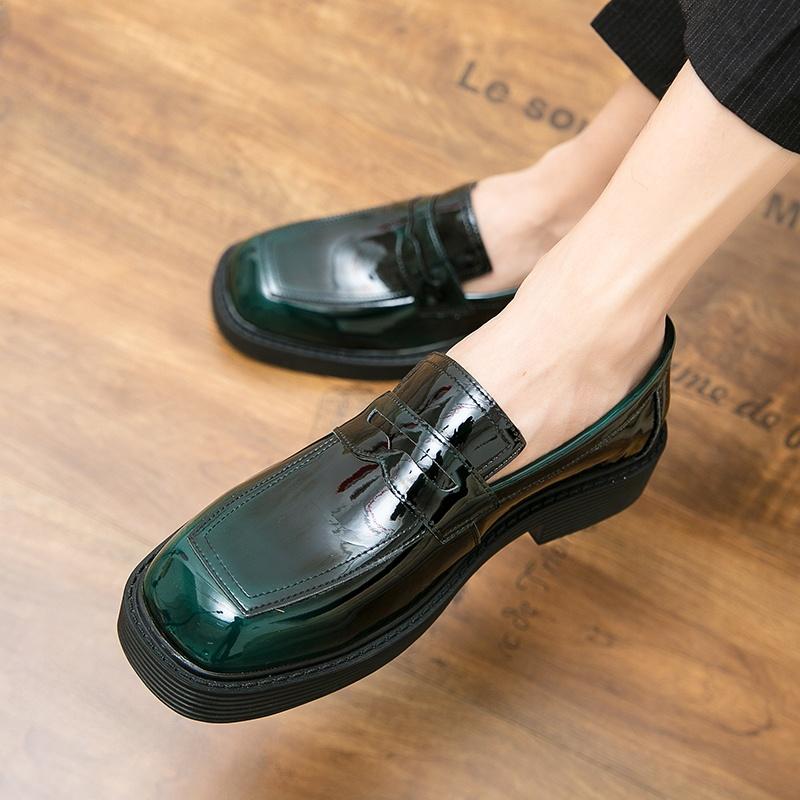 High-End Luxury Men's Leather Shoes Summer High-End Thick Bottom Fashion Bright Surface Slip-On Casual Loafers Leisure Shoes