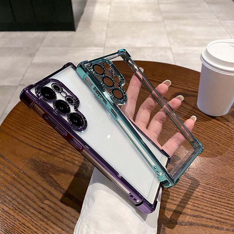 Luxury Plating TPU Four Corner Shockproof Transparent Phone Case For Samsung S24 Ultra S22 S23 Ultra Plus FE Bumper Back Cover