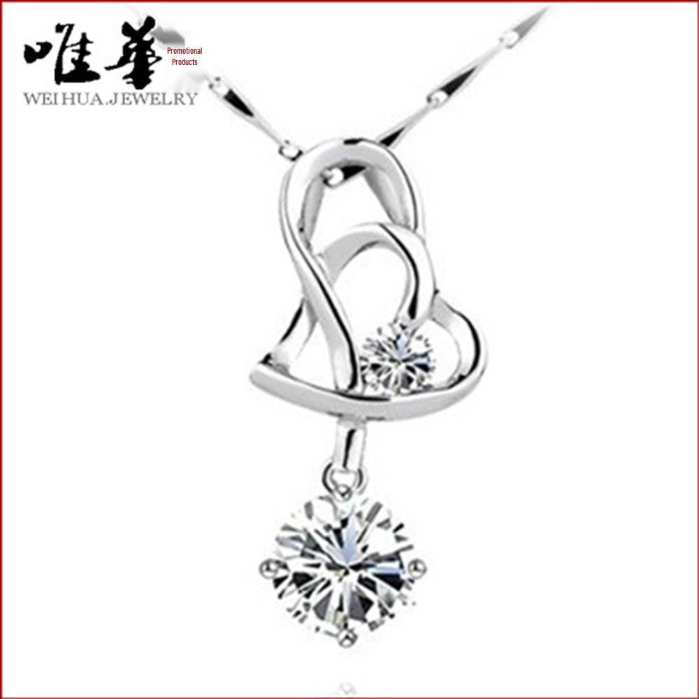 Weihua Heart-to-Heart Silver-Plated Necklace - Korean Fashion Jewelry with Popular Pendants