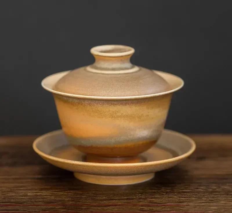 

130 мл Китайська високоякісна керамічна чайна супниця Чашка для чаю ручної роботи Гайвань для подорожей Портативна чайна миска Аксесуари для побутового посуду 10.7x8.6cm 130ml