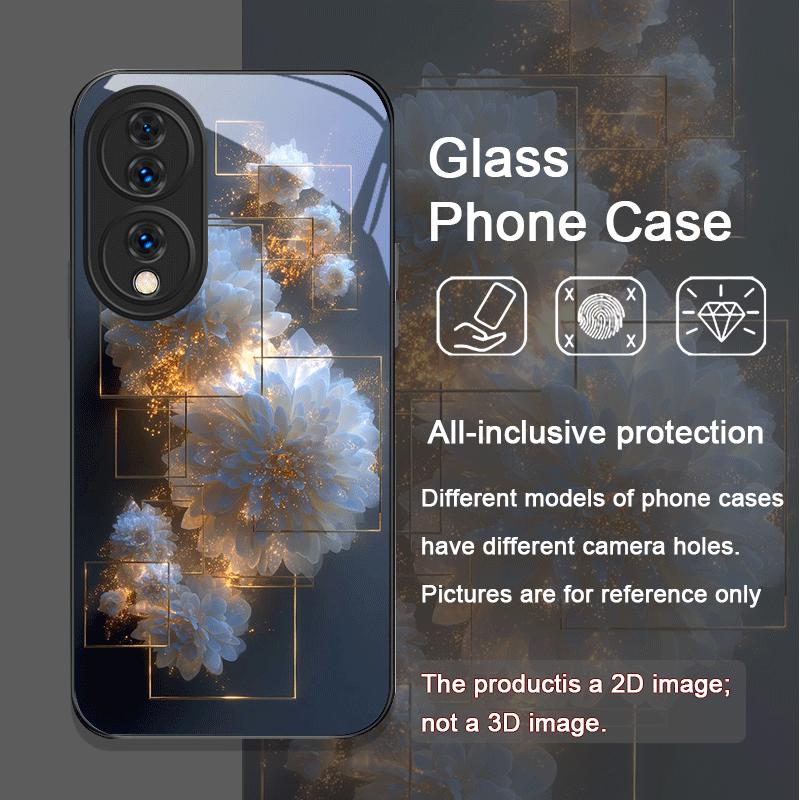 Elegant Floral Vintage Flower Pattern Tempered Glass Phone Case for Huawei Honor 200 Lite 100 Pro 90 80 GT Magic 7 6 X8 X9 Cover