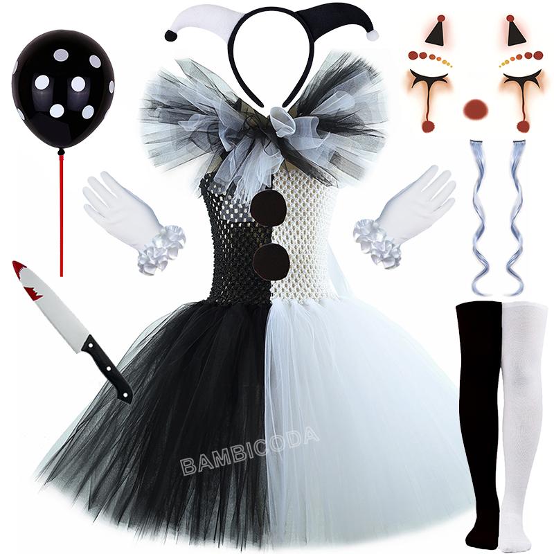 

The Clown Costume Terrifier Art Girl Black White Fancy Tutu Dress Horror Joker Dress for Girls Halloween Carnival Party Costumes M(4-5Y)