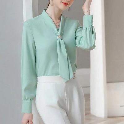 Drapiertes Chiffon-Temperamenthemd für Damen im Frühling und Herbst