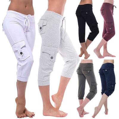 Pantaloni corti da yoga da donna con tasche elastiche in vita con bottoni Pantaloni casual da esterno estivi