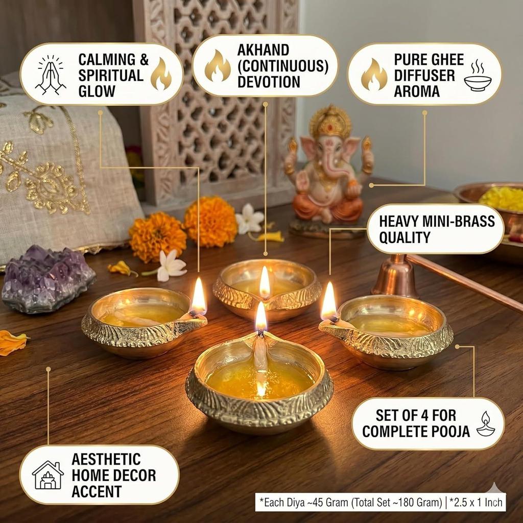 Pure Source India Heavy Mini Brass Diya/Lamp/Akhand Diya for Pooja Room