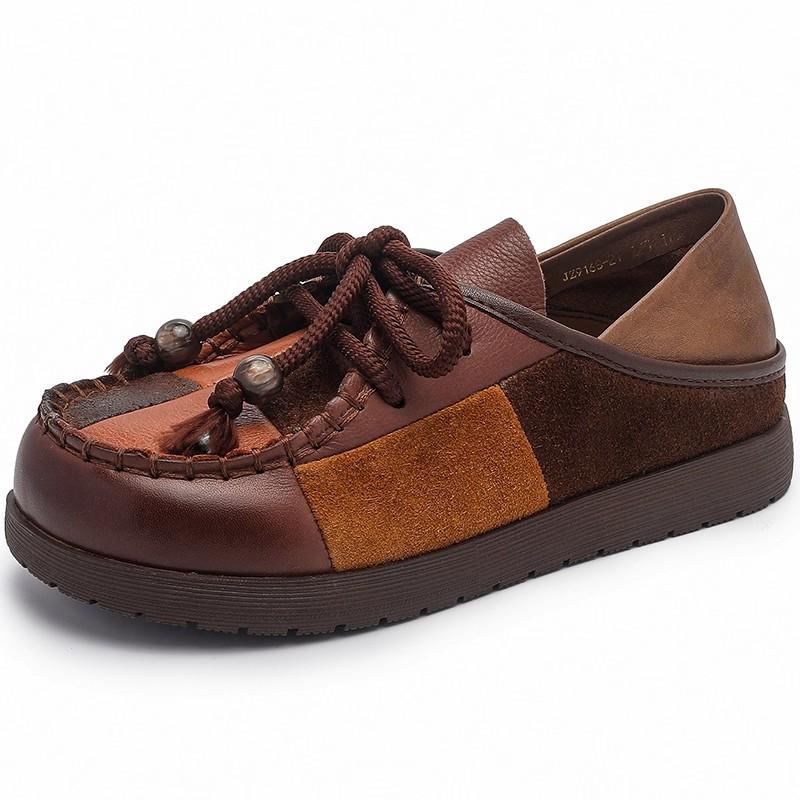 GKTINOO Spring Autumn Genuine Leather Lace Up Retro Women's Shoes Ethnic Style Comfortable Mom's Flat Shoes Casual Shoes