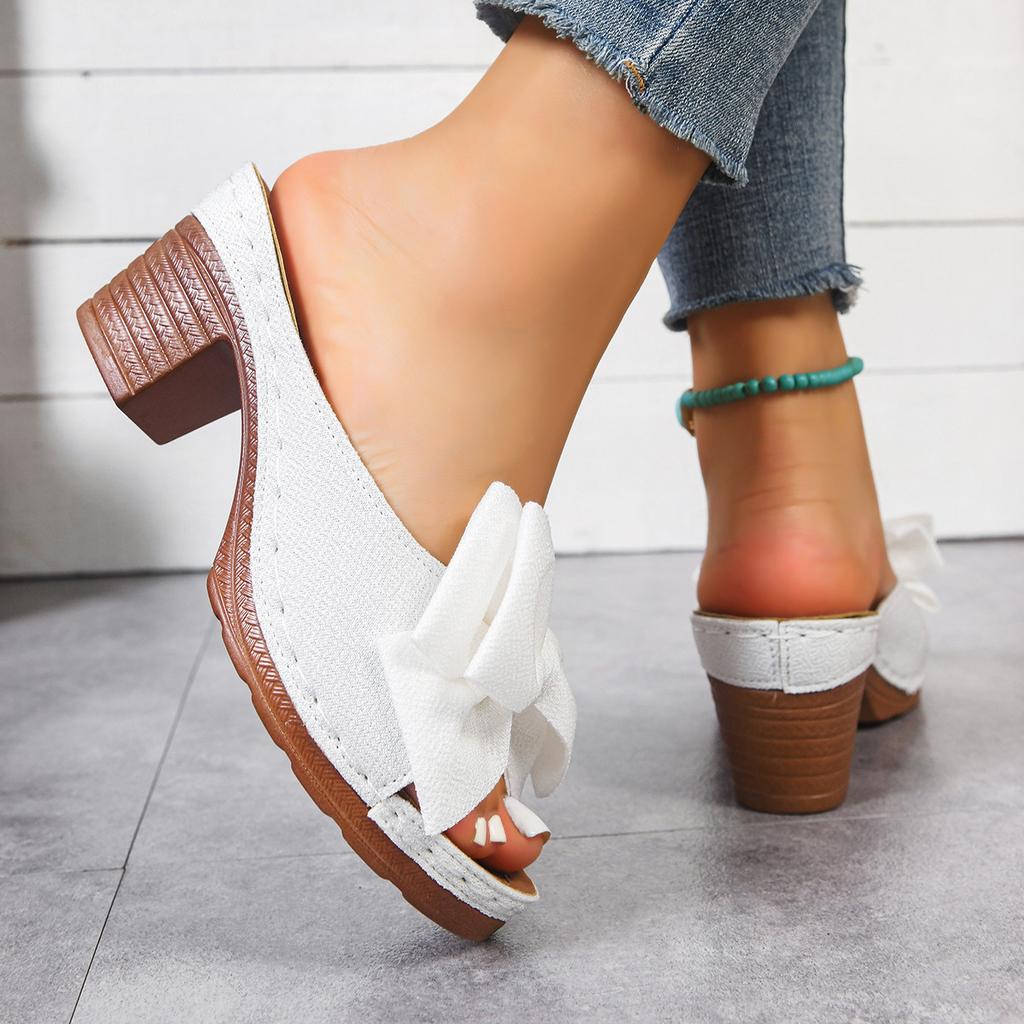 Women's Block Heeled Peep Toe Sandals - Stylish Slip On Heels for Going Out and Casual Summer Wear