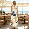 A-Line Maxi Dress,Geometric Sleeveless Loose Fit,Comfortable Picnic & Pool Vacation Dress,Versatile Spring Fall Layering