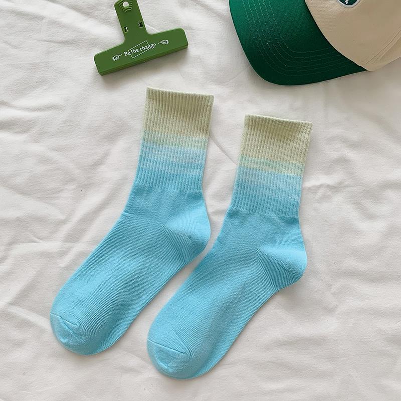 

Женские хлопковые спортивные носки до середины икры с градиентным принтом тай-дай 2025 - Дышащие и впитывающие пот One Size