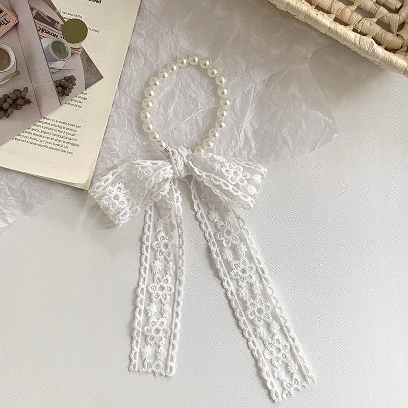New Lace Pearl Tie Bag Collarbone Chain Necklace Fashion Scarf Premium Hair Band Hair Accessories Silk Scarf Ribbon
