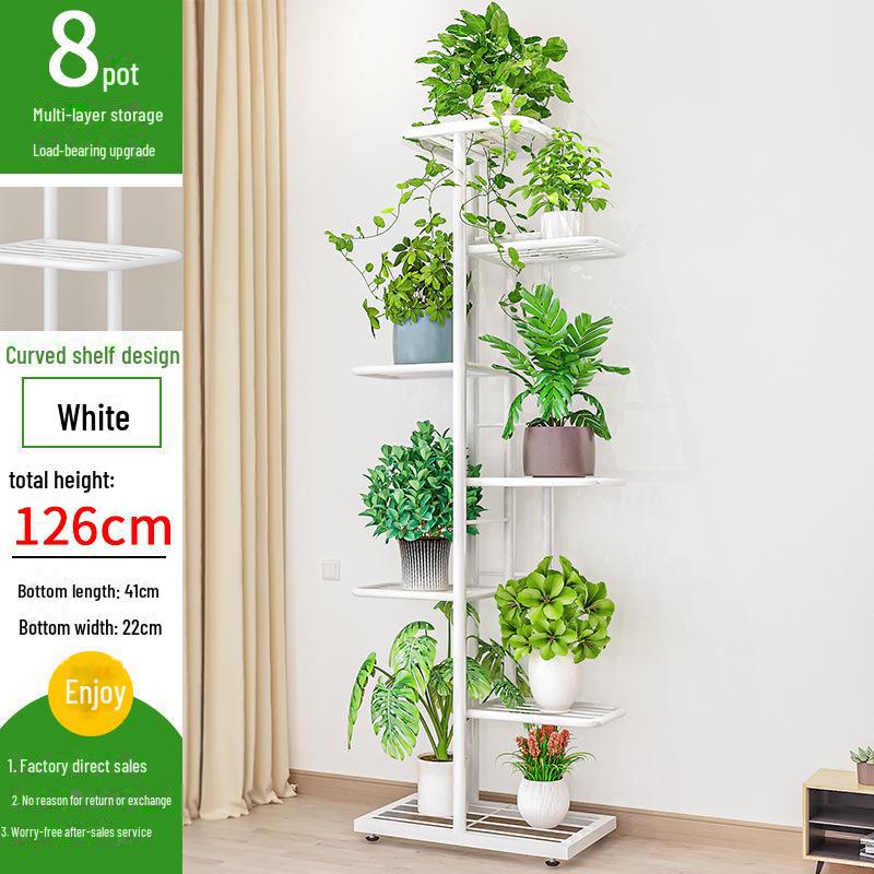 Multi-Layer Iron Flower Rack: 7 Tiers, Holds 8 Pots, Ideal for Indoor, Balcony, or Living Room Decoration. Perfect for Hanging Plants and Greenery.