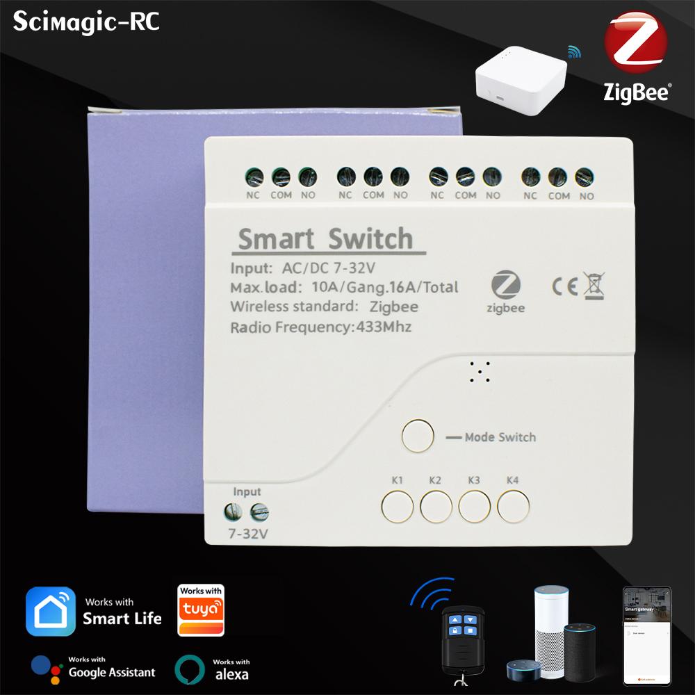 Zigbee 3.0 Gateway 12V 24V AC DC 1/2/4CH RF Smart Switch WIFI Remote Control 433 10A Switch Module Relay Work With Tuya