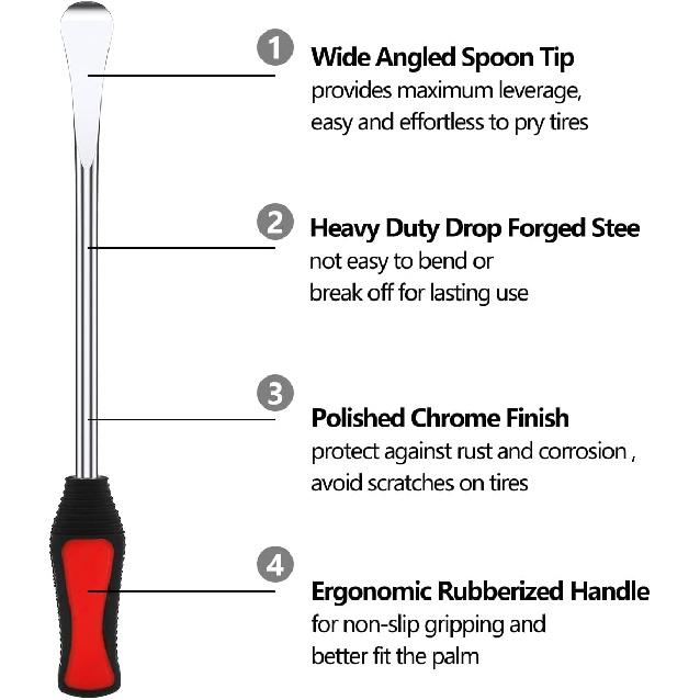 13Pcs Motorcycle Tyre Repair Tool,11.5" Tire Spoon Changer Tools Set With 3 Tire Levers Spoon & 2 Sleeves & 6 Valve Core & Wrench, Tire Tool Kit